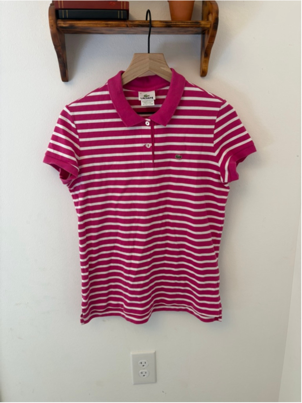 Lacoste y2k vintage Pink Striped Polo Shirt Green Crocodile Logo